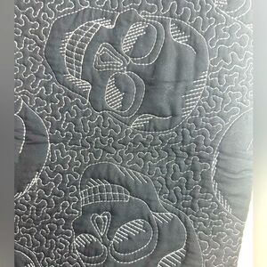 Shabby Chic Black Embroidered Skull With White Stitching Gothic‎ Throw Blanket